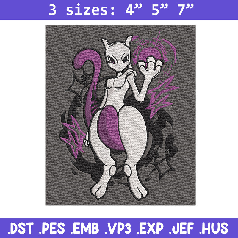 Mewtwo poster Embroidery Design, Pokemon Embroidery, Embroidery File, Anime Embroidery, Anime shirt, Digital download.jpg