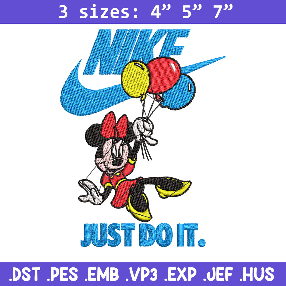 Minnie Mouse holding balloon Nike Embroidery design, Disney Embroidery, Nike design, Embroidery file, Instant download..jpg