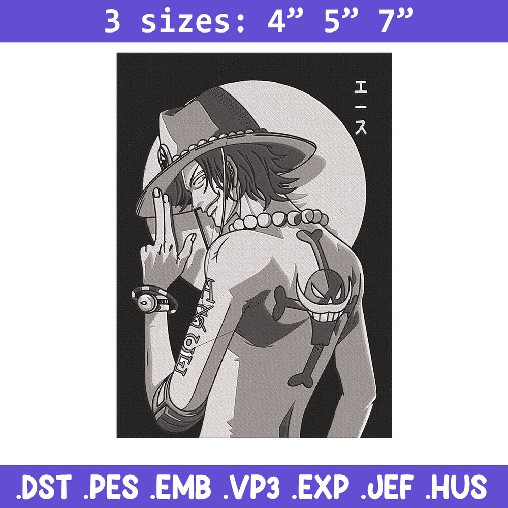 Portgas D Ace Embroidery Design, One piece Embroidery, Embroidery File, Anime Embroidery, Anime shirt, Digital download..jpg