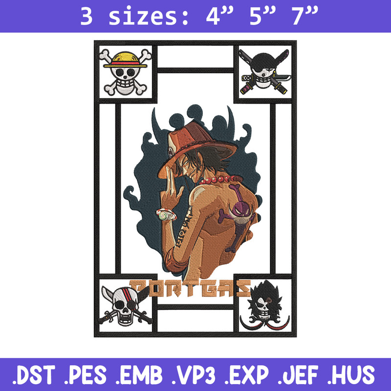 Portgas D Ace Embroidery Design, One piece Embroidery, Embroidery File, Anime Embroidery, Anime shirt, Digital download.jpg