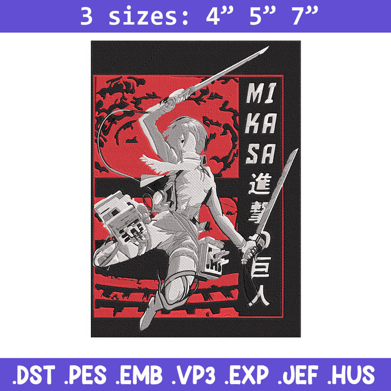 Poster Mikasa Embroidery Design, Aot Embroidery, Embroidery File, Anime Embroidery, Anime shirt, Digital download.jpg