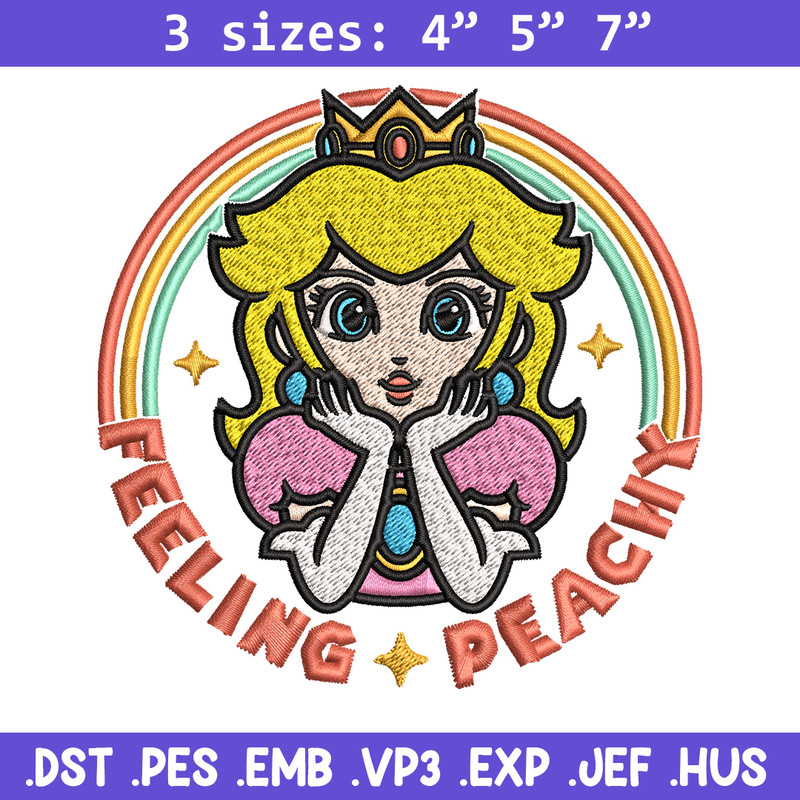 Princess Peach Feeling Peachy Embroidery design, Feeling Peachy Embroidery, Embroidery File, Digital download..jpg