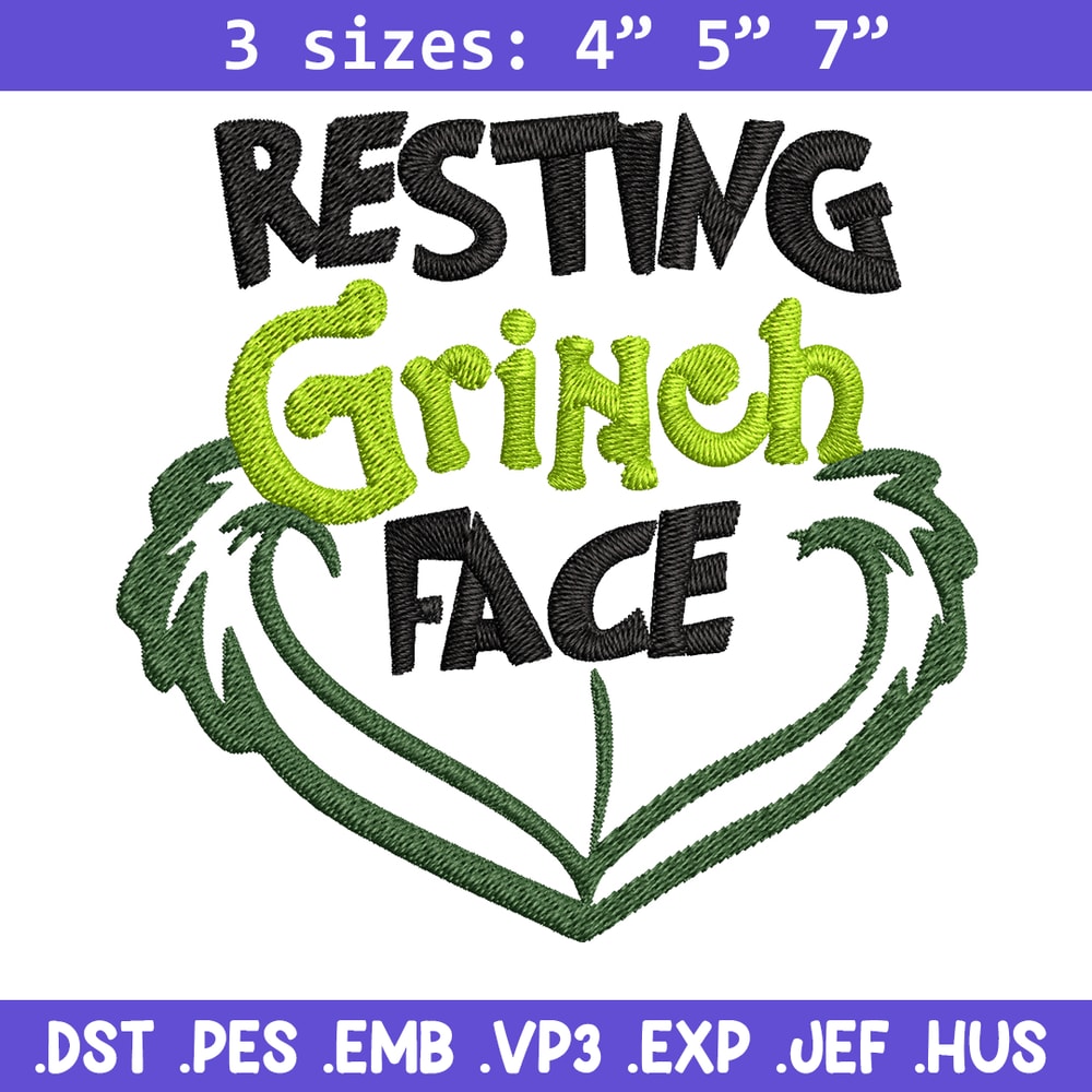 Resting Grinch Face Embroidery design, Grinch christmas Embroidery, Grinch design, Embroidery File, Instant download.jpg