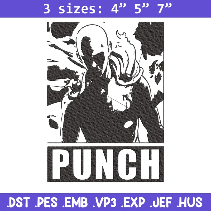 Saitama punch Embroidery Design, One punch man Embroidery, Embroidery File,Anime Embroidery,Anime shirt,Digital download.jpg
