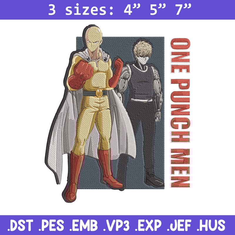 Saitama x genos Embroidery Design, One punch man Embroidery, Embroidery File, Anime Embroidery, Anime shirt.jpg