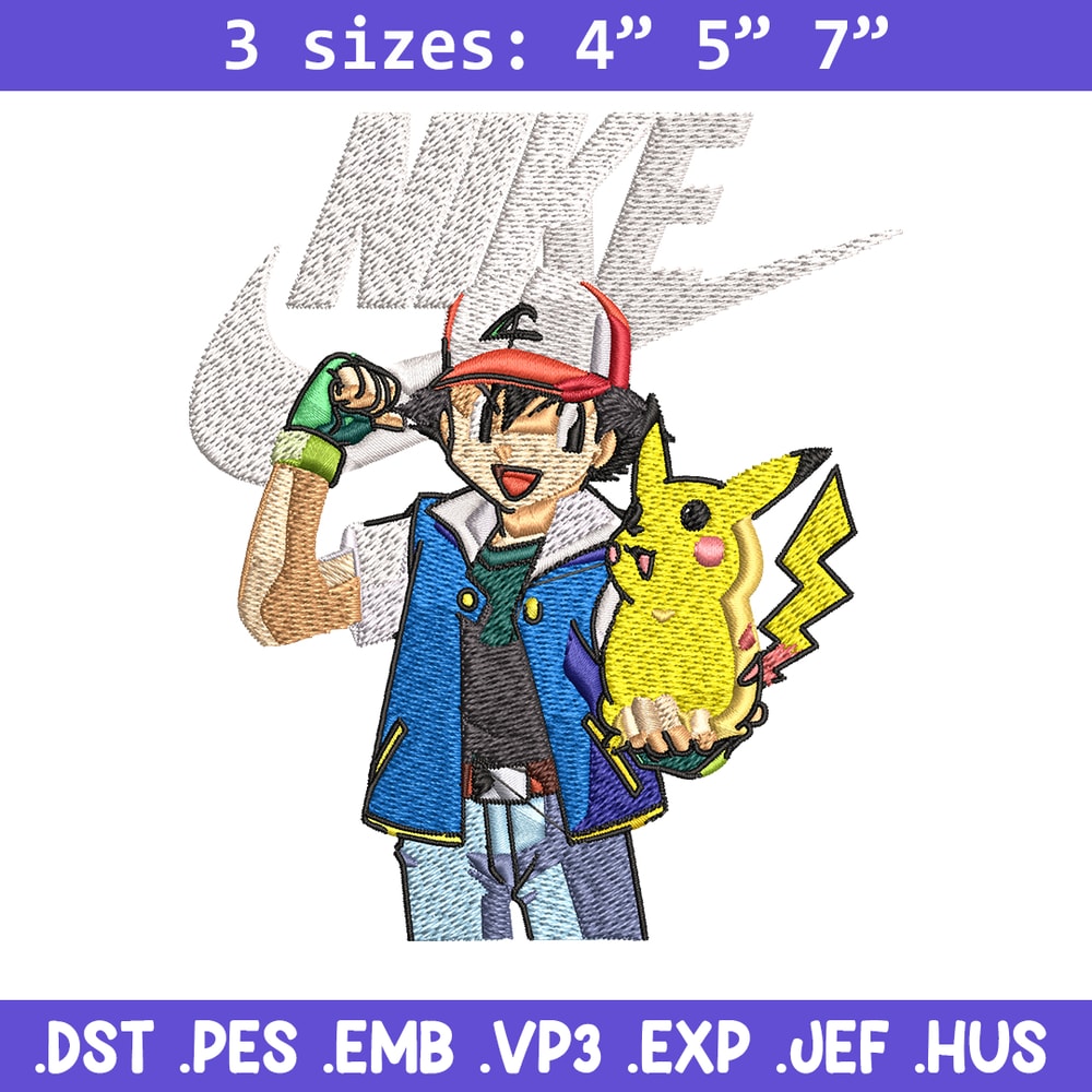 Satoshi and pikachu Nike Embroidery design, Pokemon Nike Embroidery, Nike design, Embroidery file, Instant download..jpg