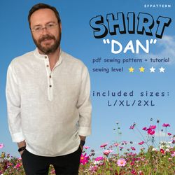 Men's minimalist shirt sewing pattern, sizes L, XL and 2XL, instant PDF download, Digital Pattern