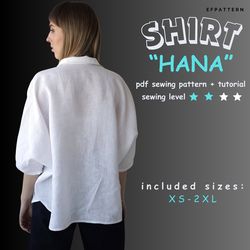 Oversized women shirt sewing pattern, instant PDF download - Sizes XS-XXL, Digital Pattern