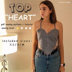 Heart Shaped Top Sewing pattern, instant PDF download, Sizes XS, S and M, Digital Pattern