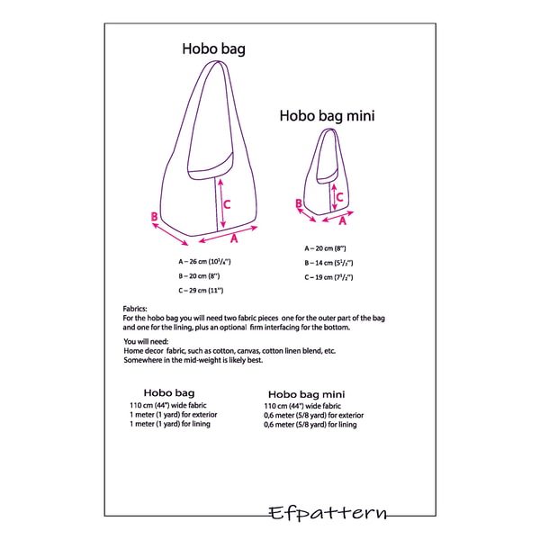Hobo bag sewing pattern, easy reversible hobo bag PDF patter Inspire