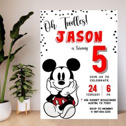 editable mickey mouse birthday invite, boys & girls birthday evite, cute mouse evite, digital birthday invitation