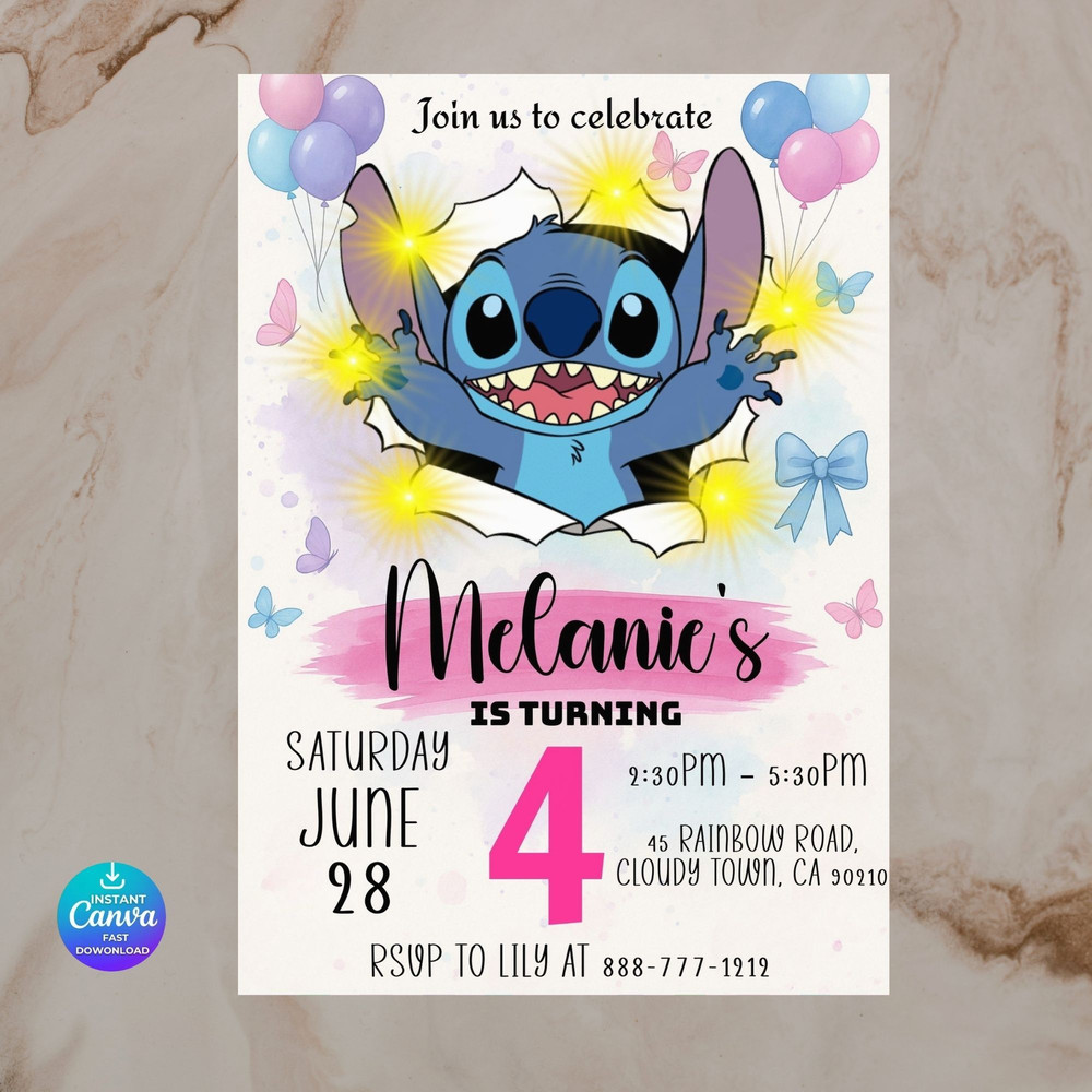 Editable Stitch Birthday Invitation Template Printable Birthday Party Invitations Digital Kids Part 1
