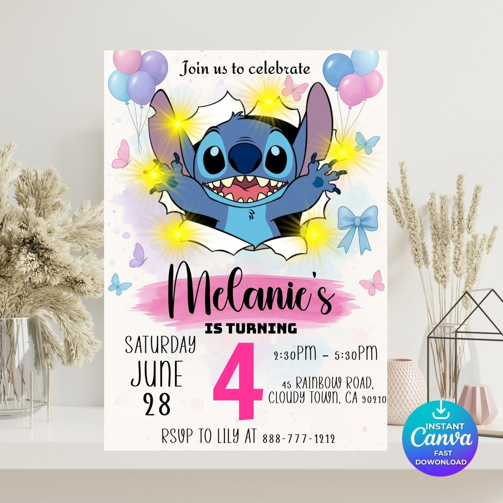 Editable Stitch Birthday Invitation Template Printable Birthday Party Invitations Digital Kids Part 3