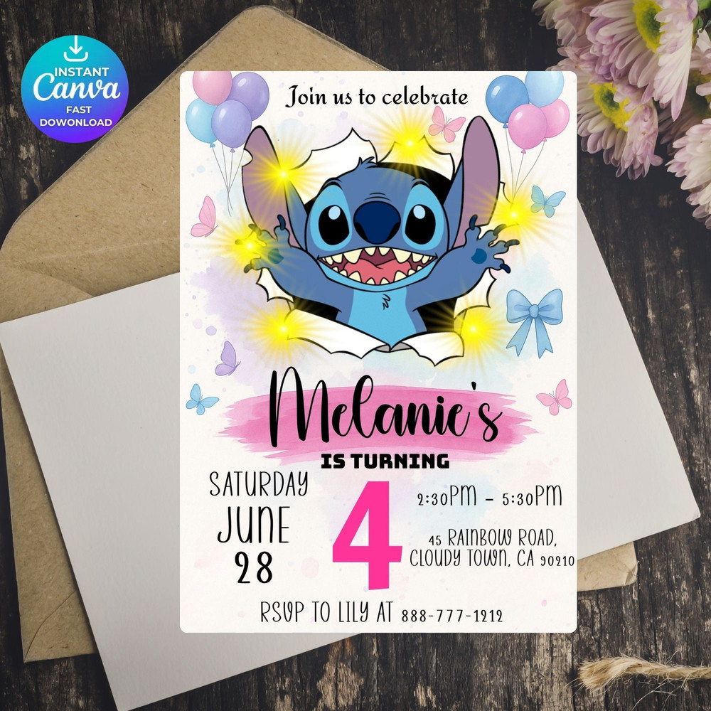 Editable Stitch Birthday Invitation Template Printable Birthday Party Invitations Digital Kids Part 4