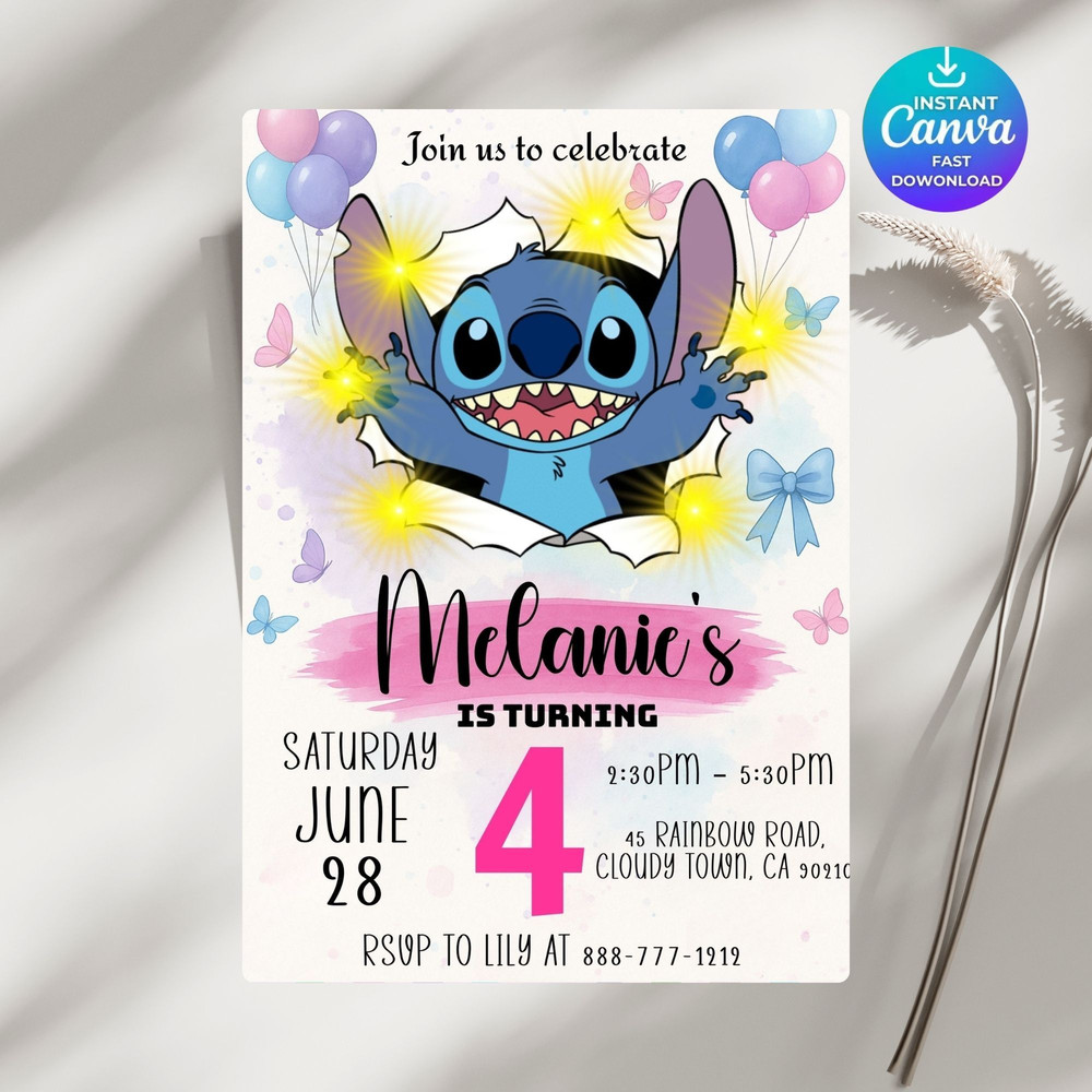 Editable Stitch Birthday Invitation Template Printable Birthday Party Invitations Digital Kids Part 5
