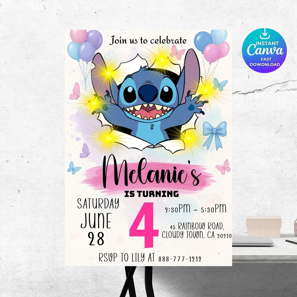 Editable Stitch Birthday Invitation Template Printable Birthday Party Invitations Digital Kids Part 6