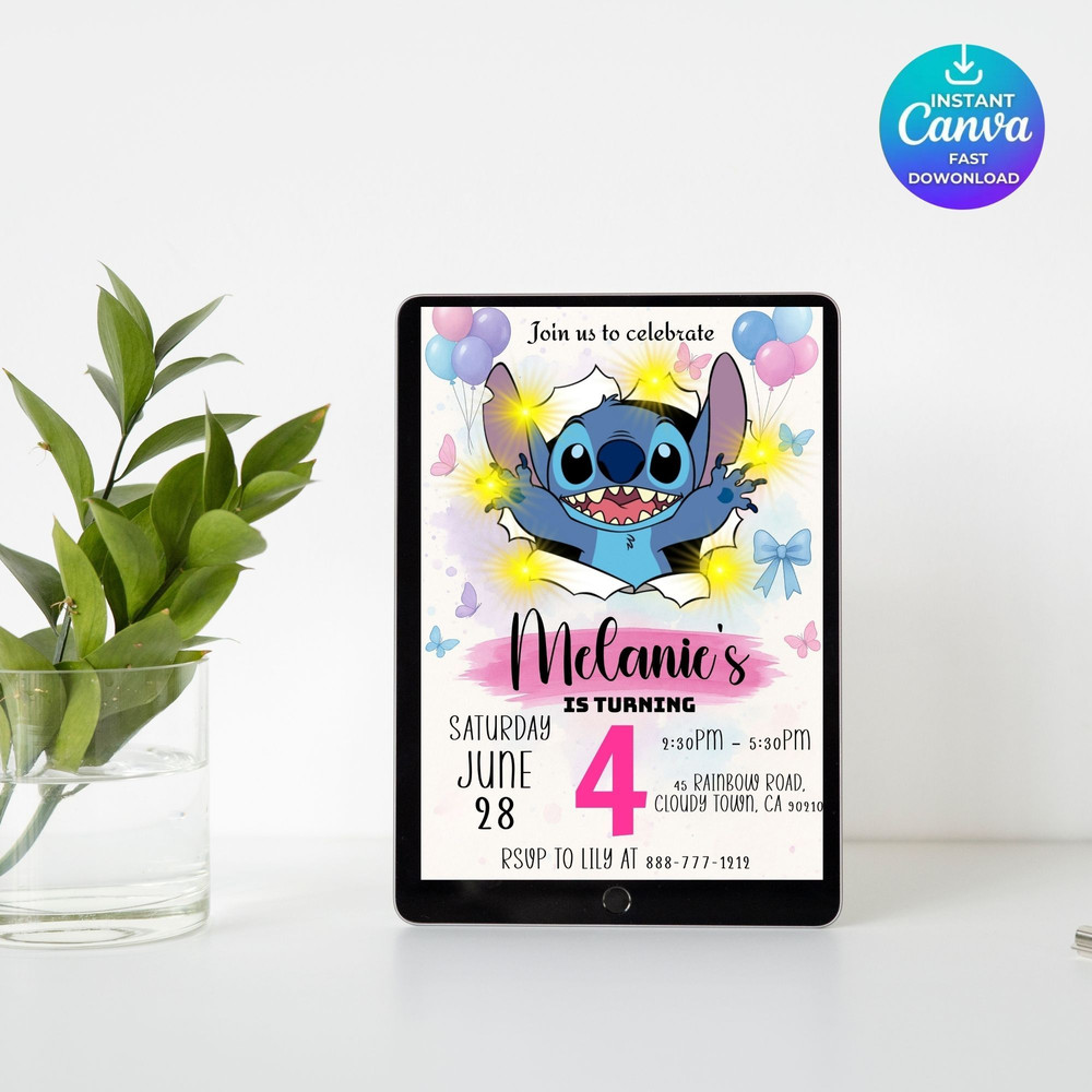 Editable Stitch Birthday Invitation Template Printable Birthday Party Invitations Digital Kids Part 7