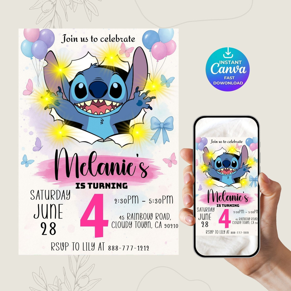 Editable Stitch Birthday Invitation Template Printable Birthday Party Invitations Digital Kids Part 8