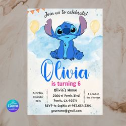 stitch editable birthday invitation template, printable birthday party invitations, digital kids party invite