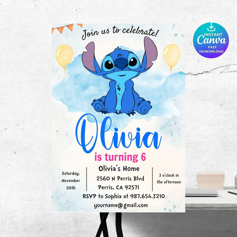 Stitch Editable Birthday Invitation Template Printable Birthday Party Invitations Digital Kids Part 6