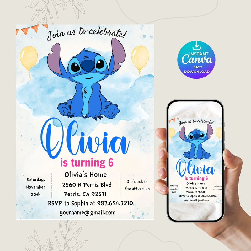 Stitch Editable Birthday Invitation Template Printable Birthday Party Invitations Digital Kids Part 8