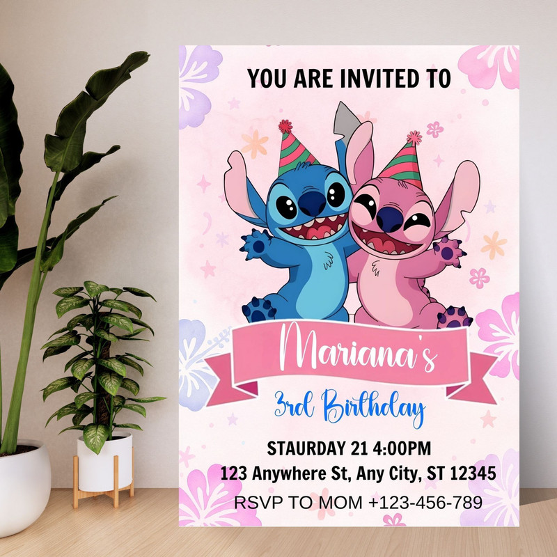 Editable Stitch Birthday Invitation Template Canva Editable Birthday Invitation Stitch Birthday Par 2