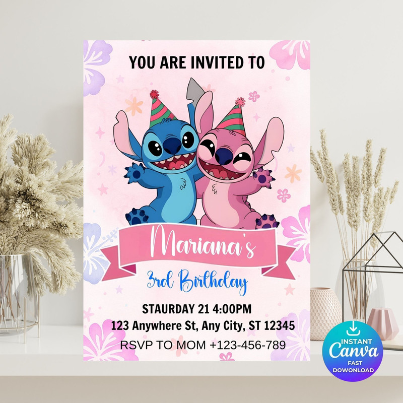 Editable Stitch Birthday Invitation Template Canva Editable Birthday Invitation Stitch Birthday Par 3
