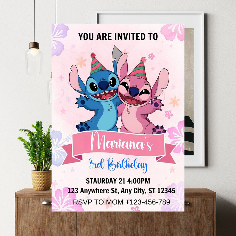 Editable Stitch Birthday Invitation Template Canva Editable Birthday Invitation Stitch Birthday Par 4