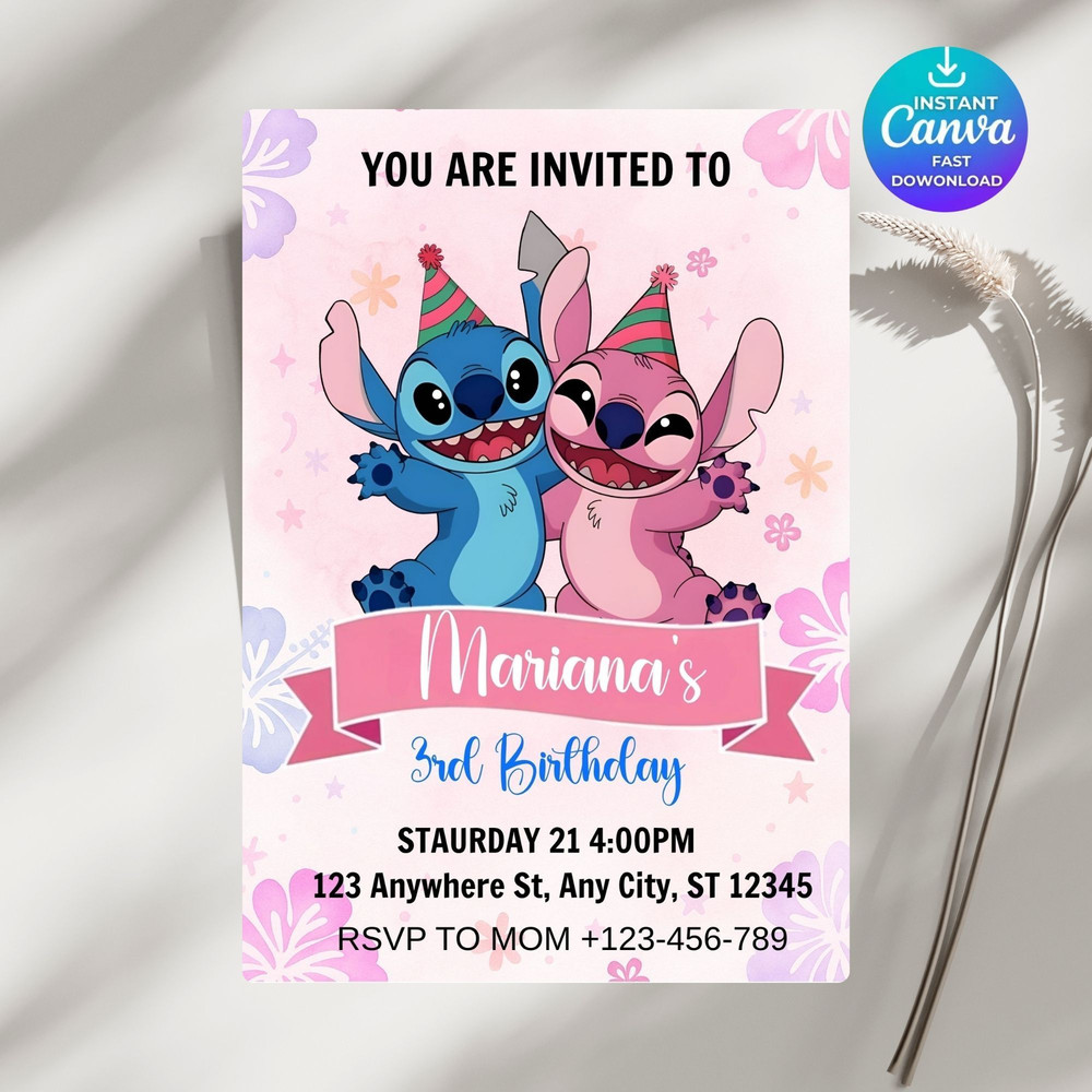 Editable Stitch Birthday Invitation Template Canva Editable Birthday Invitation Stitch Birthday Par 6