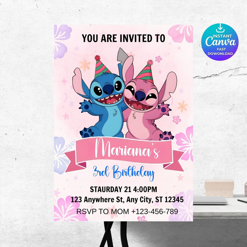 Editable Stitch Birthday Invitation Template Canva Editable Birthday Invitation Stitch Birthday Par 7