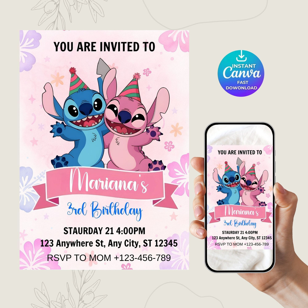 Editable Stitch Birthday Invitation Template Canva Editable Birthday Invitation Stitch Birthday Par 0