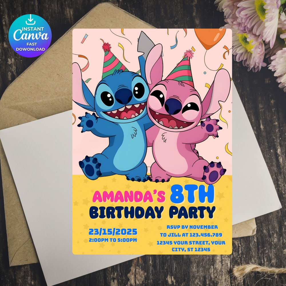 Stitch Birthday Invitation Template Kids Birthday Invite Stitch Invitation Stitch Party Mobile I 5