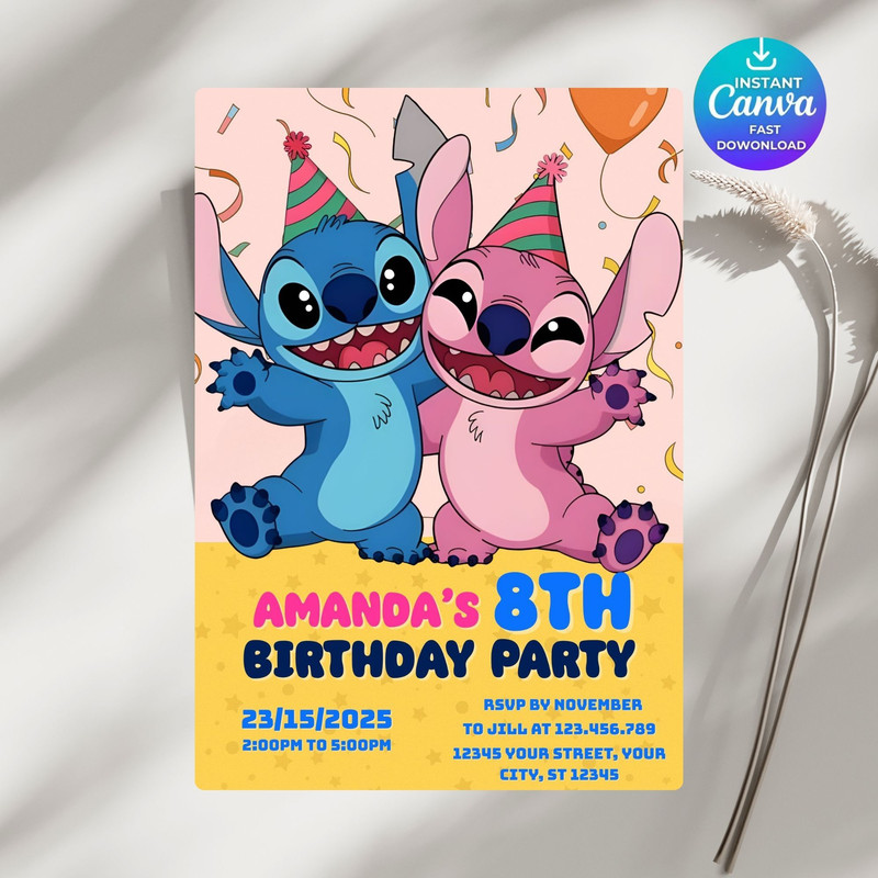 Stitch Birthday Invitation Template Kids Birthday Invite Stitch Invitation Stitch Party Mobile I 6