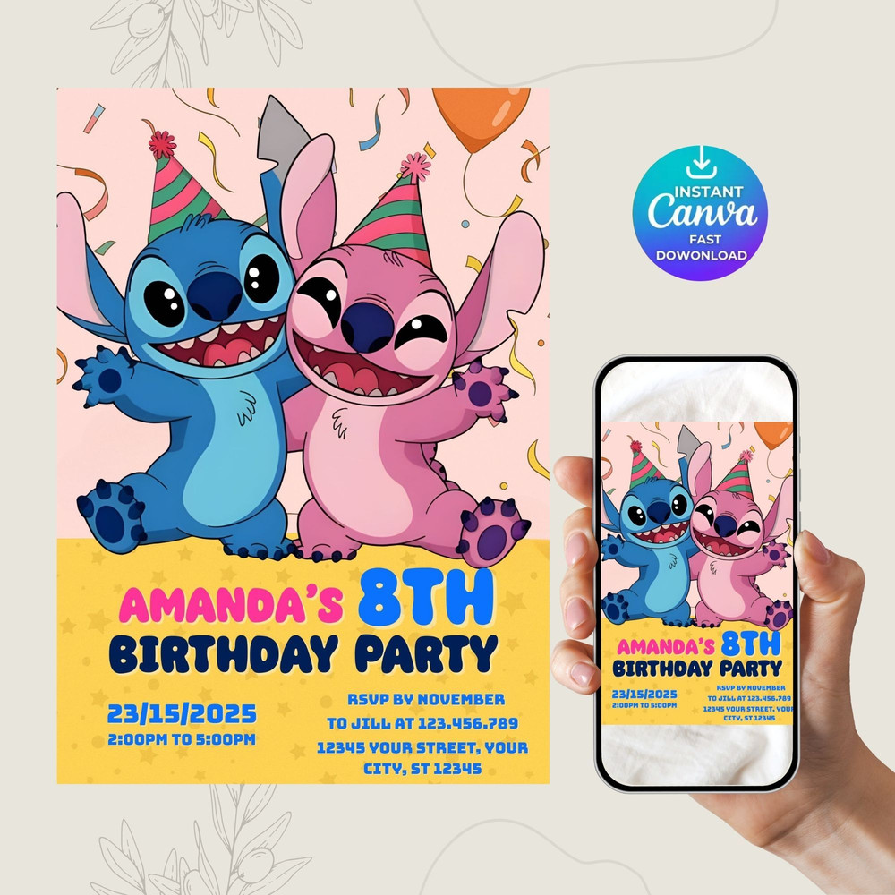 Stitch Birthday Invitation Template Kids Birthday Invite Stitch Invitation Stitch Party Mobile I 0