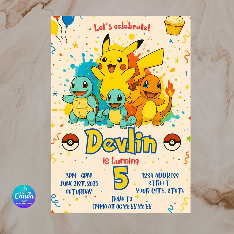 Editable Pokemon Invitation Pokemon Birthday Invitation Printable Birthday Party Invitations Digita 1