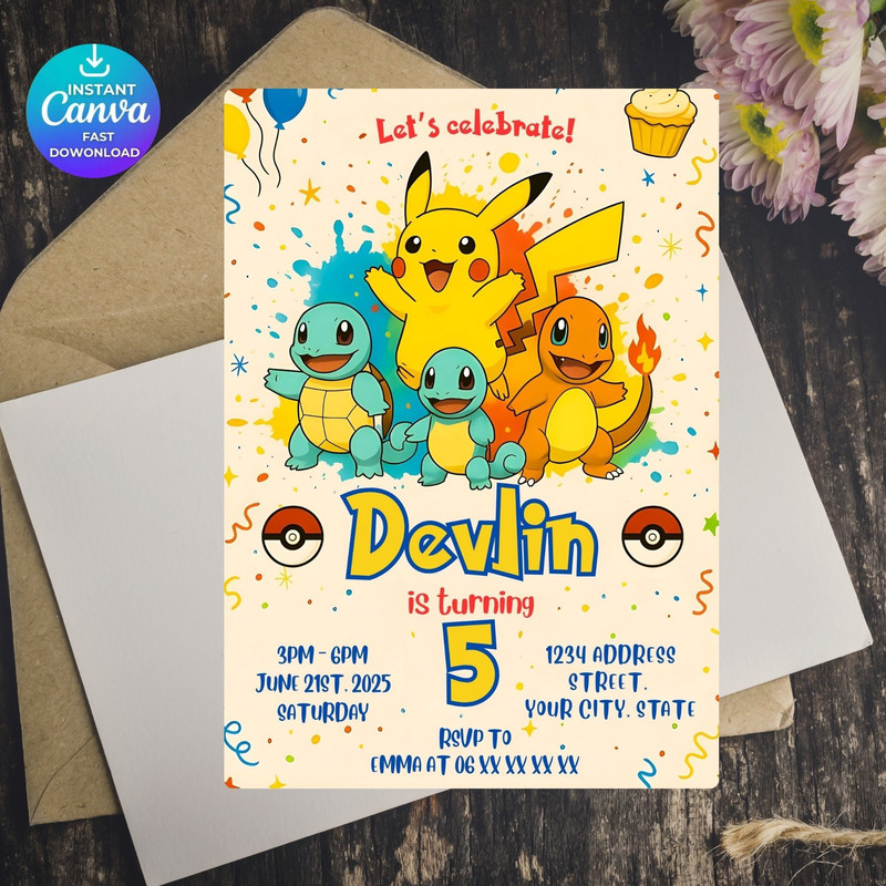 Editable Pokemon Invitation Pokemon Birthday Invitation Printable Birthday Party Invitations Digita 4
