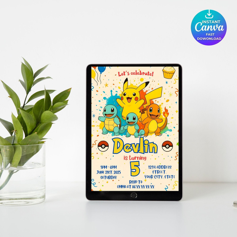 Editable Pokemon Invitation Pokemon Birthday Invitation Printable Birthday Party Invitations Digita 7