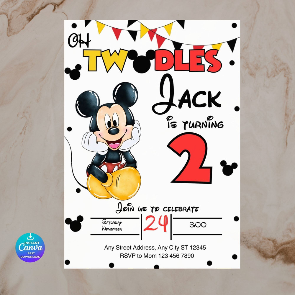 Oh Twodles Invitation Mickey Birthday Invitation Mickey Mouse Invitations Mouse Editable Invitation 1