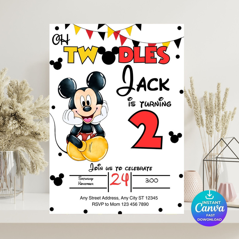 Oh Twodles Invitation Mickey Birthday Invitation Mickey Mouse Invitations Mouse Editable Invitation 3
