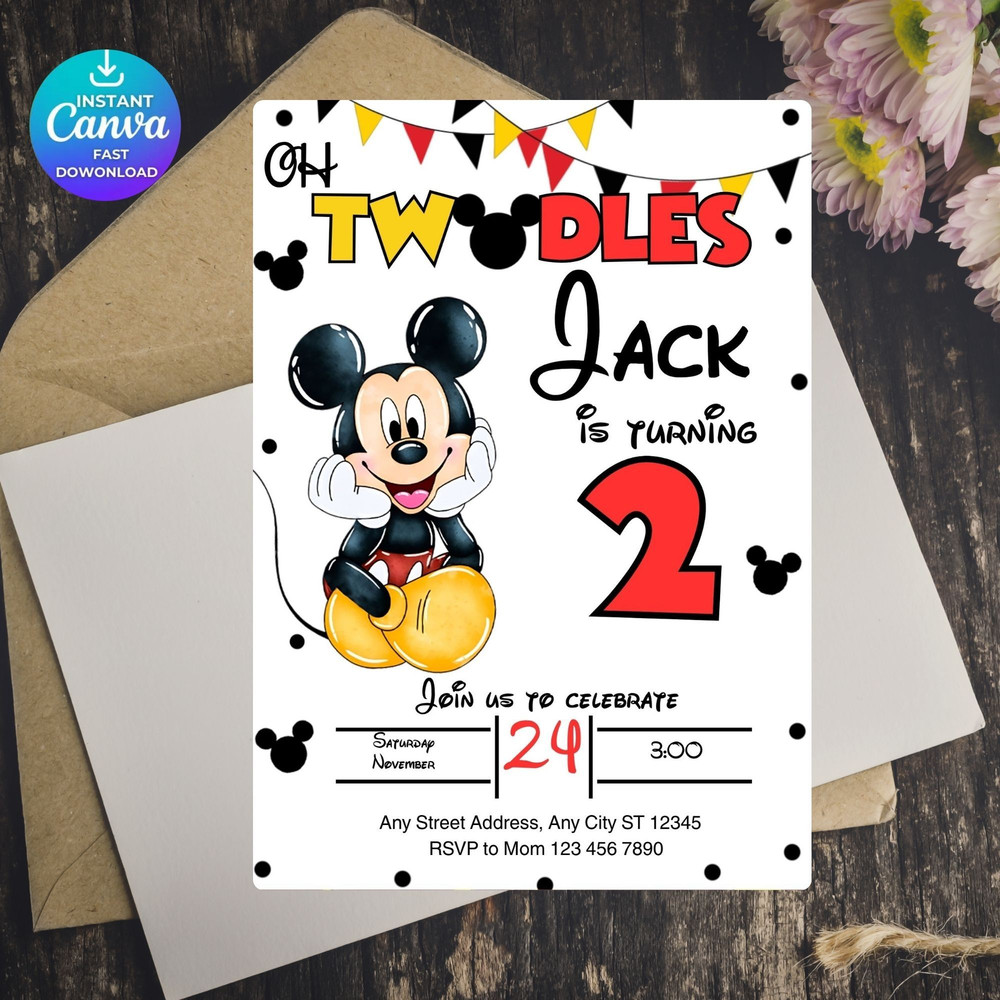 Oh Twodles Invitation Mickey Birthday Invitation Mickey Mouse Invitations Mouse Editable Invitation 0