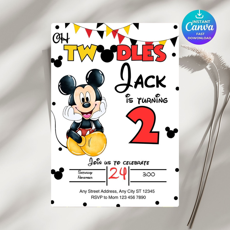 Oh Twodles Invitation Mickey Birthday Invitation Mickey Mouse Invitations Mouse Editable Invitation 5