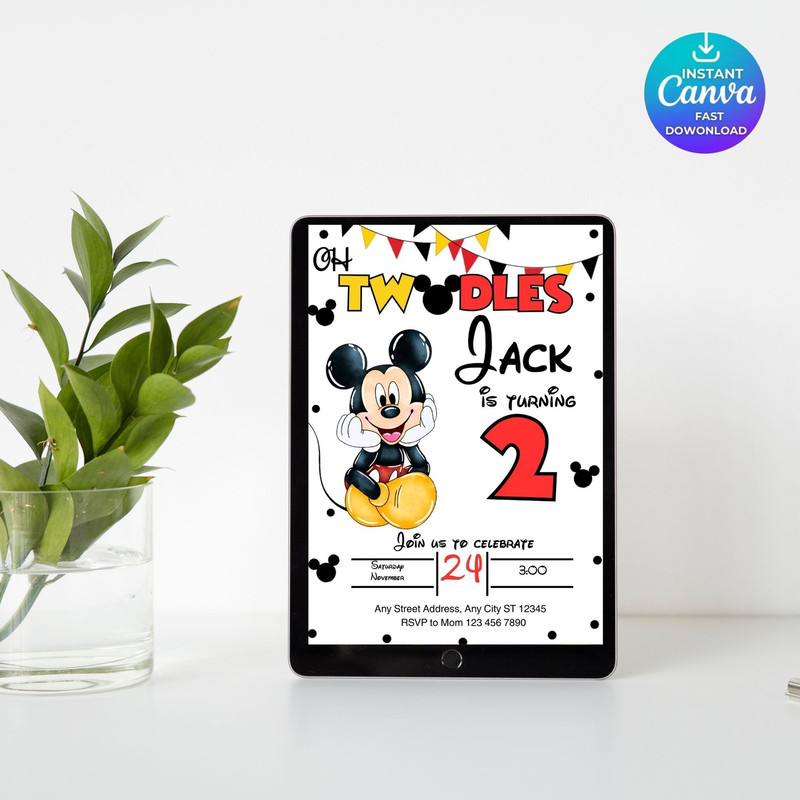 Oh Twodles Invitation Mickey Birthday Invitation Mickey Mouse Invitations Mouse Editable Invitation 7
