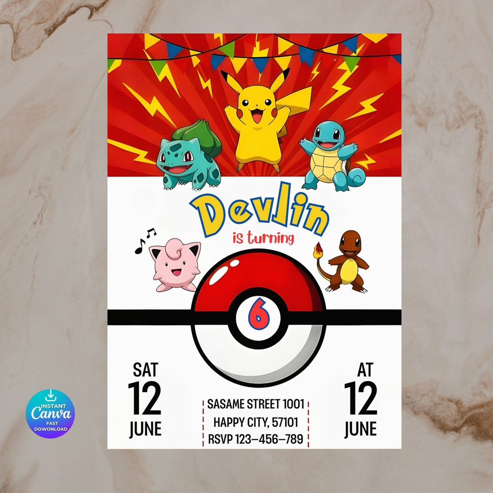 Editable Pokemon Birthday Invitation Printable Pikachu Invite Pokemon Card Party Invite Digital Tem 0