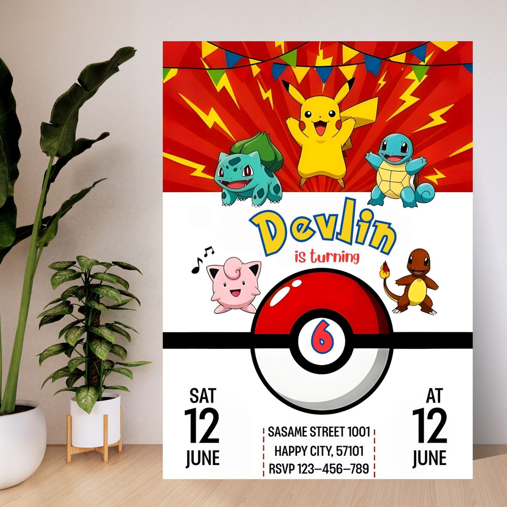 Editable Pokemon Birthday Invitation Printable Pikachu Invite Pokemon Card Party Invite Digital Tem 1
