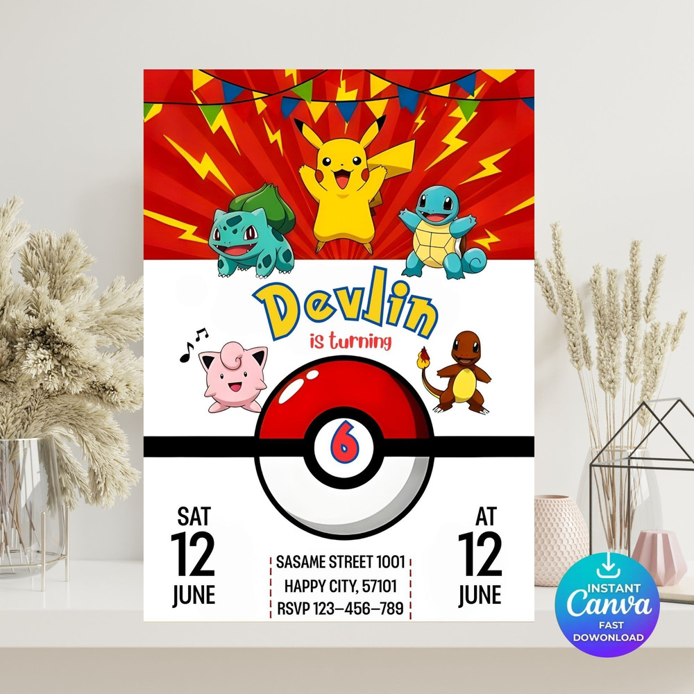 Editable Pokemon Birthday Invitation Printable Pikachu Invite Pokemon Card Party Invite Digital Tem 2