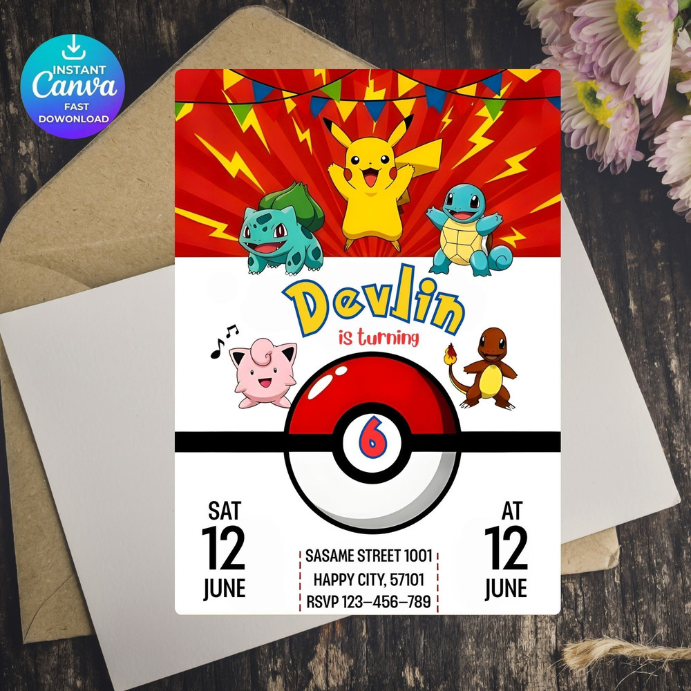 Editable Pokemon Birthday Invitation Printable Pikachu Invite Pokemon Card Party Invite Digital Tem 4
