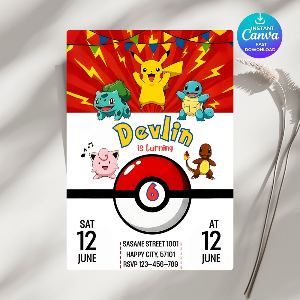 Editable Pokemon Birthday Invitation Printable Pikachu Invite Pokemon Card Party Invite Digital Tem 5