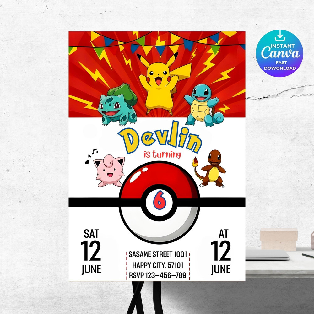 Editable Pokemon Birthday Invitation Printable Pikachu Invite Pokemon Card Party Invite Digital Tem 6