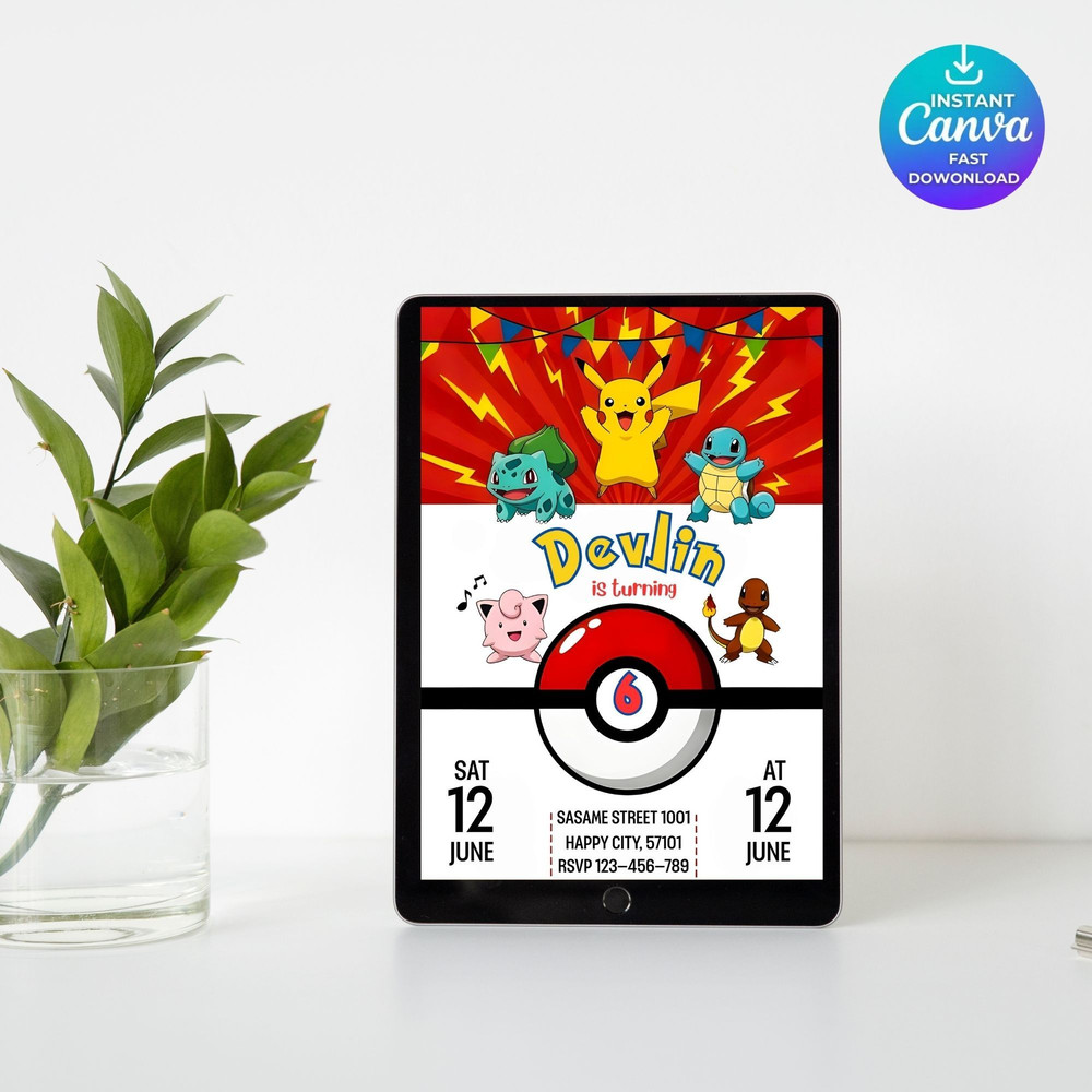 Editable Pokemon Birthday Invitation Printable Pikachu Invite Pokemon Card Party Invite Digital Tem 7
