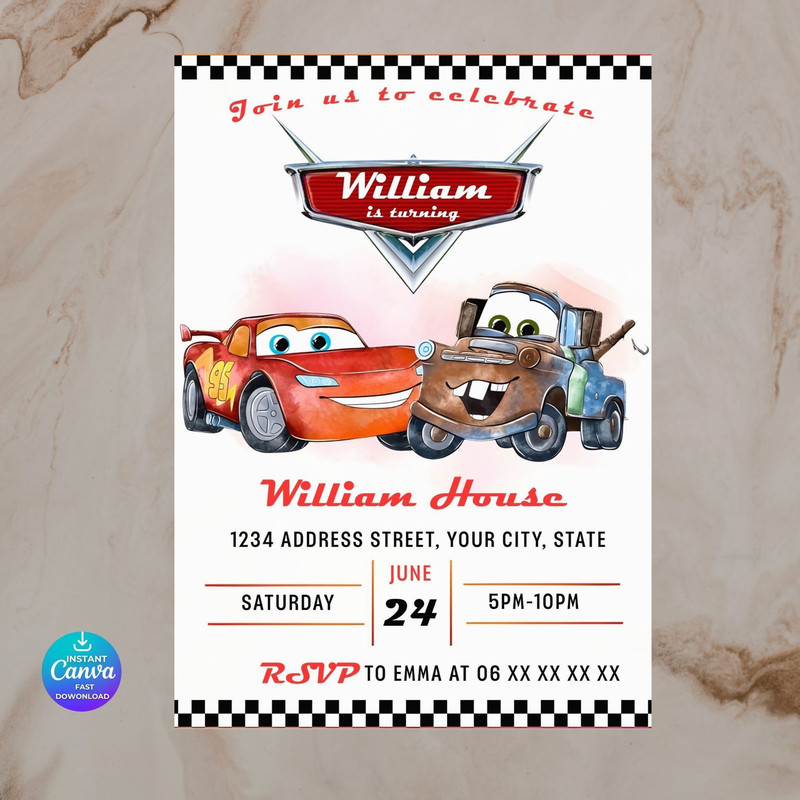 Cars McQueen Invitation Lightning Mcqueen Birthday Invitation Cars Birthday Invitation McQueen Mate 1